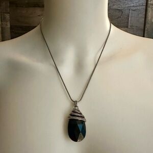 Brighton Retired GODDESS Large Black Faceted Crystal Teardrop Pendant Necklace
